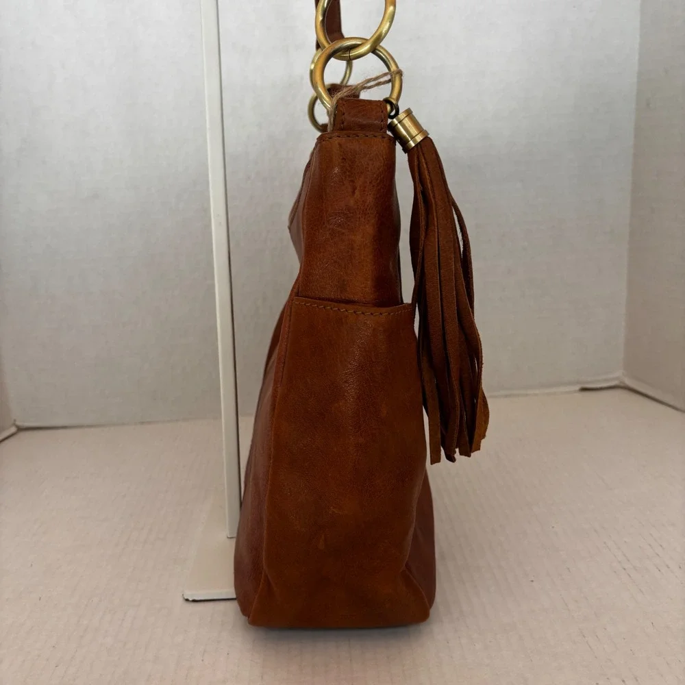 Écotorie‎ Bleu Leather Hobo Bag Women's Brown Tassel Shoulder Bag New